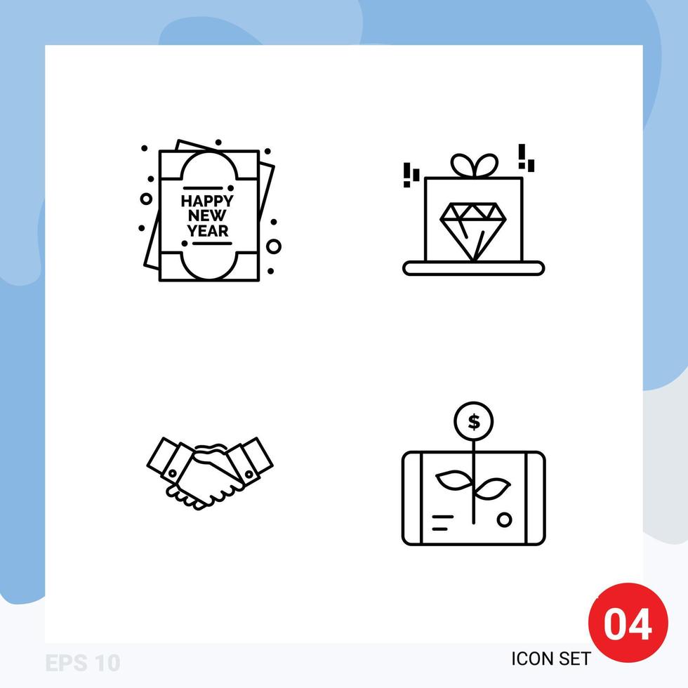pictograma conjunto de 4 4 sencillo línea de relleno plano colores de tarjeta negocio diamante Velocidad socios editable vector diseño elementos