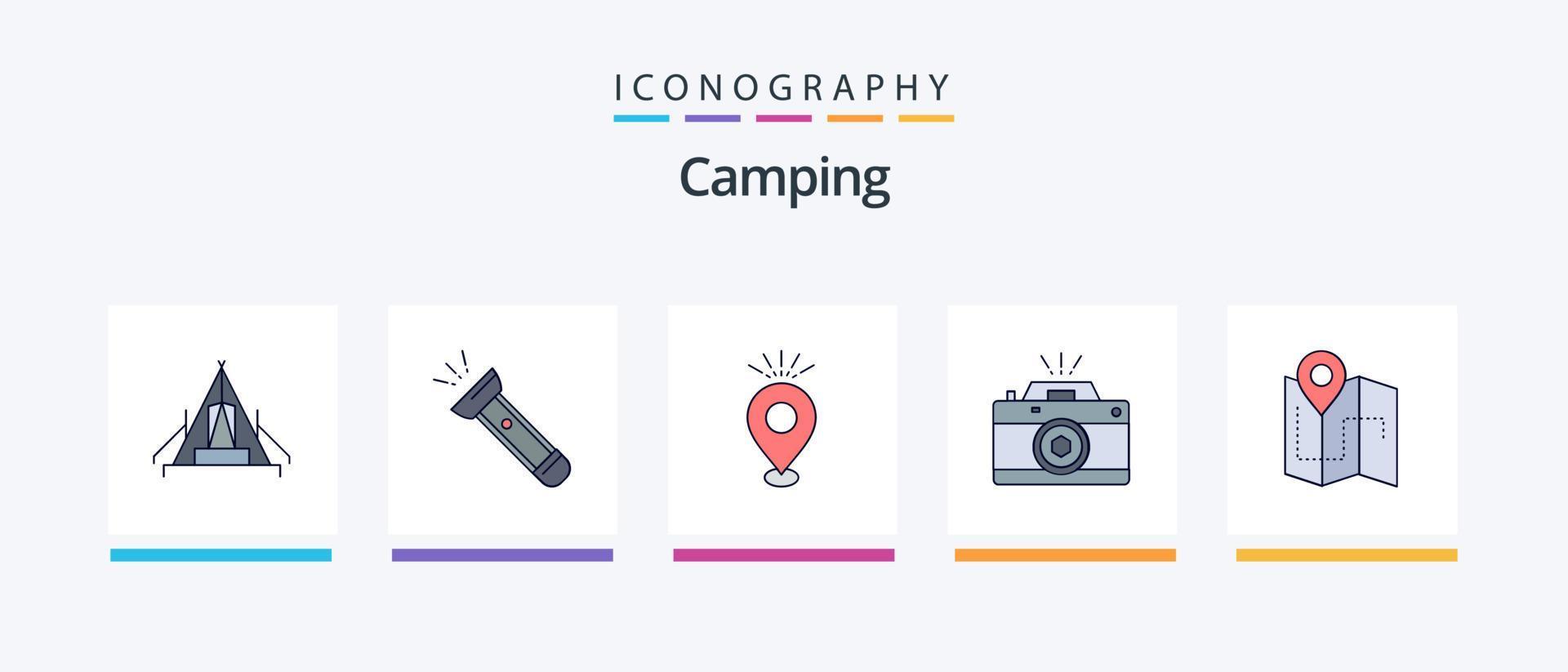 Camping Line Filled 5 Icon Pack Including camping. knife. sun. location. plan. Creative Icons Design vector