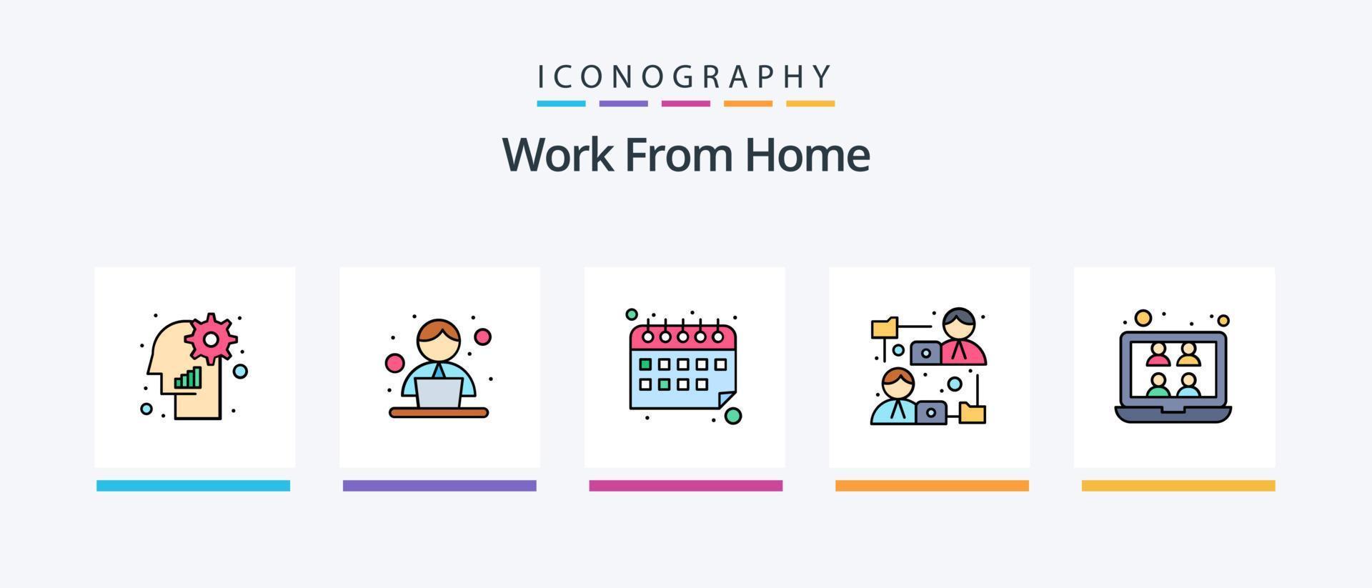 Work From Home Line Filled 5 Icon Pack Including laptop. work. sharing. office. employee. Creative Icons Design vector