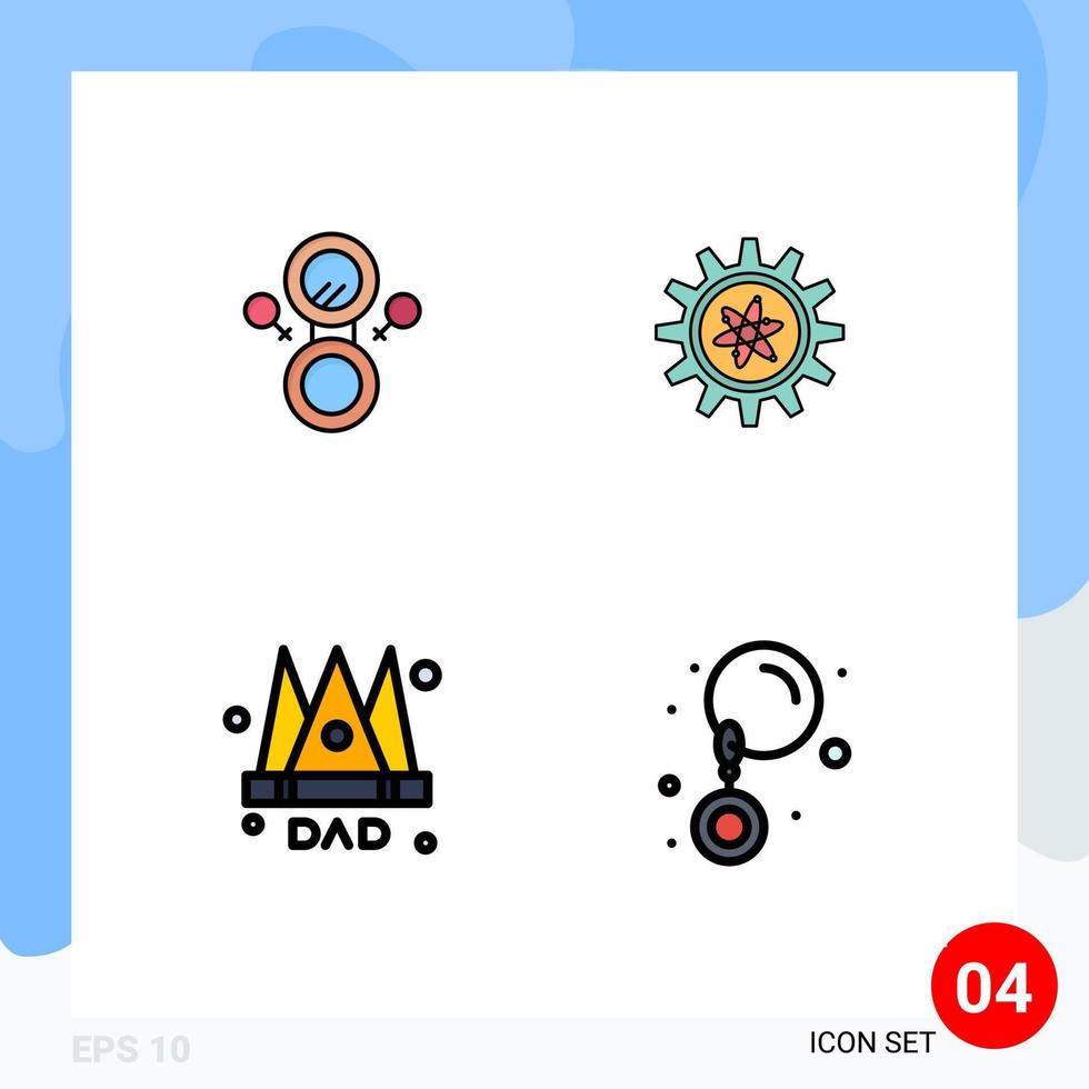 Universal Icon Symbols Group of 4 Modern Filledline Flat Colors of mirror father experiment lab drop Editable Vector Design Elements