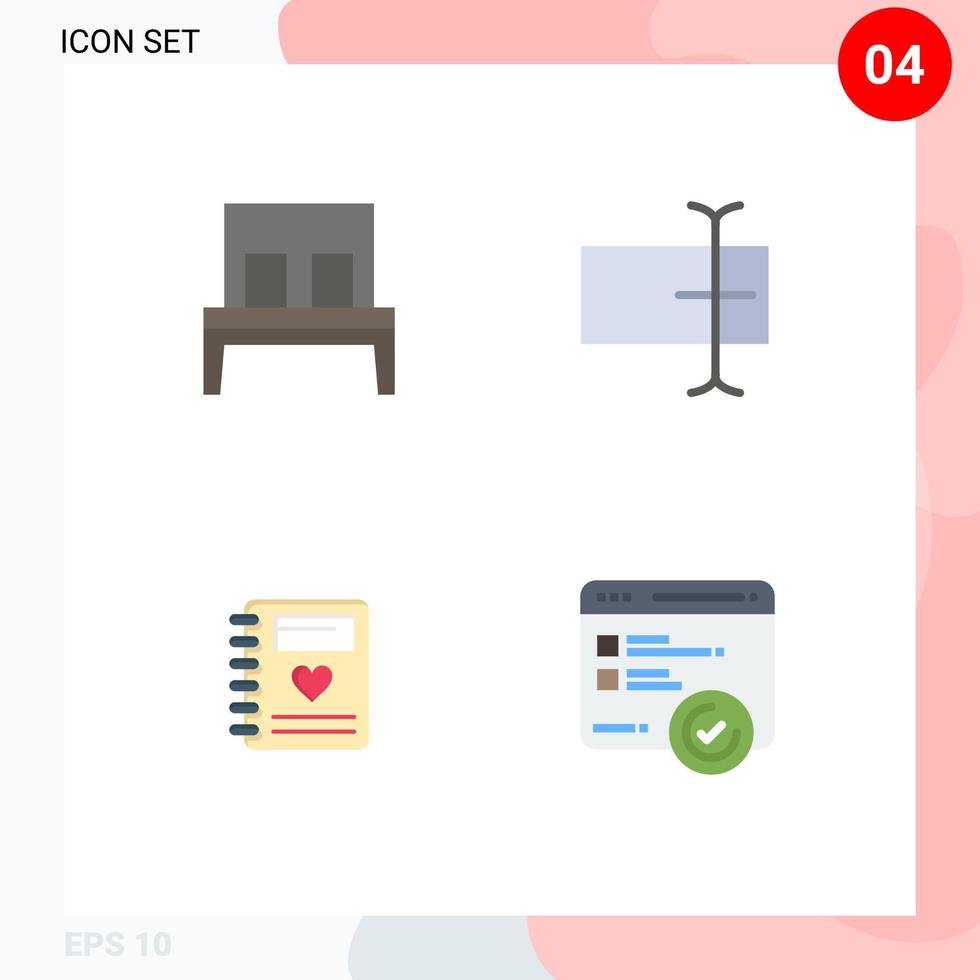 Group of 4 Flat Icons Signs and Symbols for bed heart sleep input development Editable Vector Design Elements
