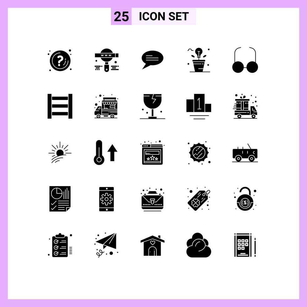 25 Universal Solid Glyph Signs Symbols of glasses light web idea brainstorm Editable Vector Design Elements