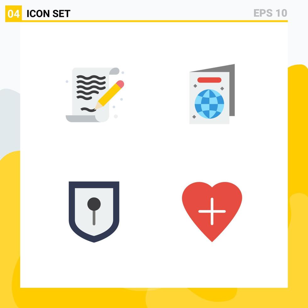 4 Creative Icons Modern Signs and Symbols of art heart file passport human heart Editable Vector Design Elements