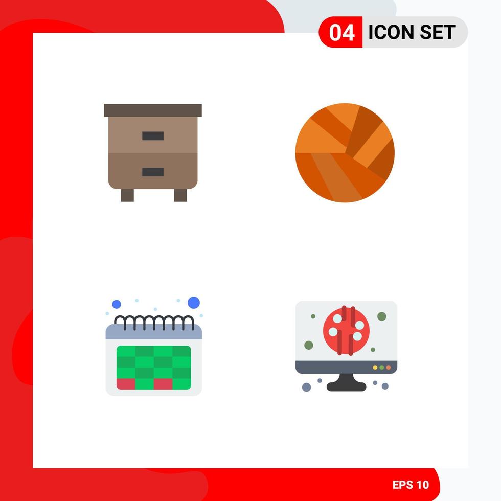 plano icono paquete de 4 4 universal símbolos de decoración hora interior voleo computadora editable vector diseño elementos