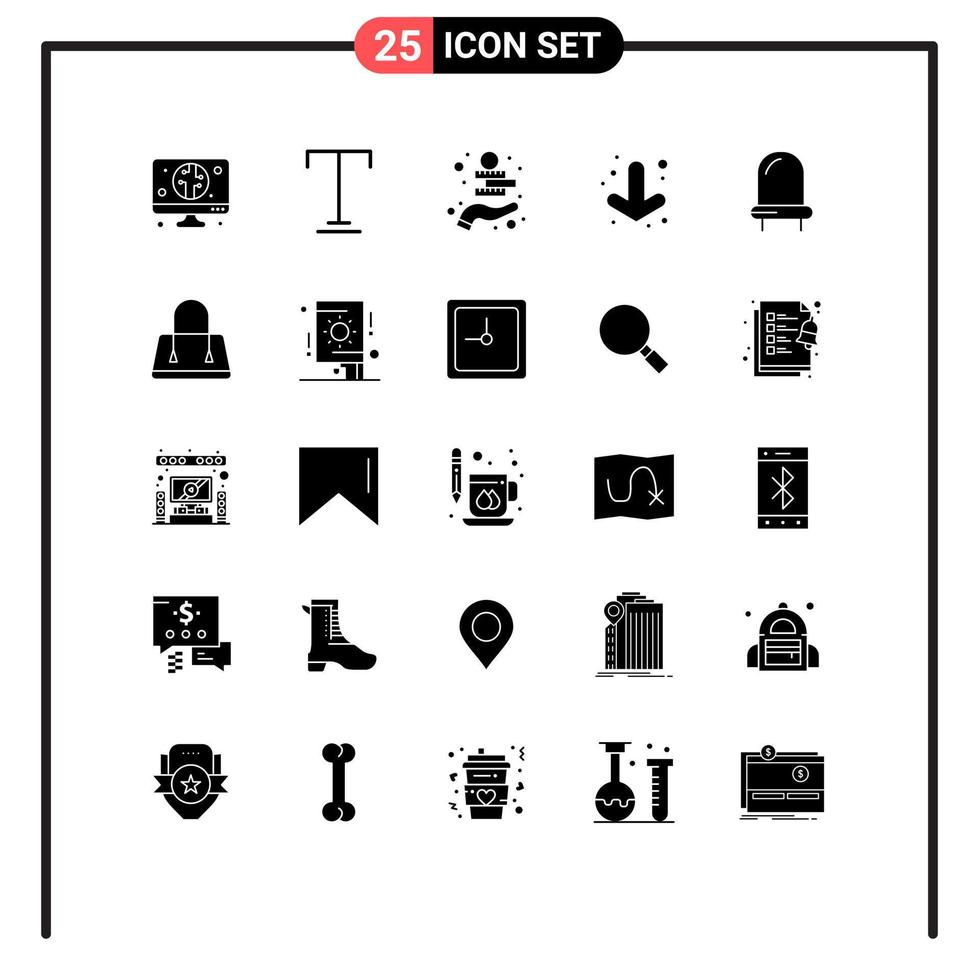 Modern Set of 25 Solid Glyphs and symbols such as fashion light coins money led full Editable Vector Design Elements