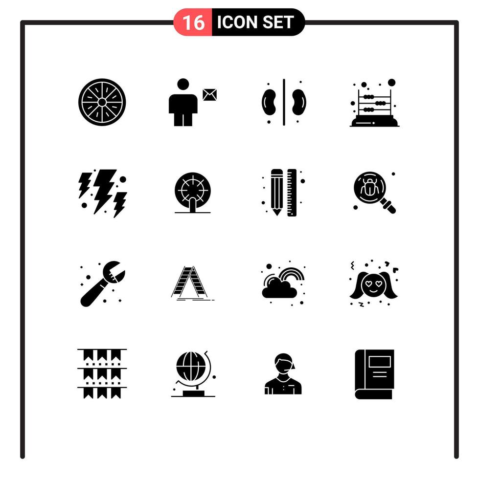 16 Thematic Vector Solid Glyphs and Editable Symbols of mathematics kids human game kidneys Editable Vector Design Elements