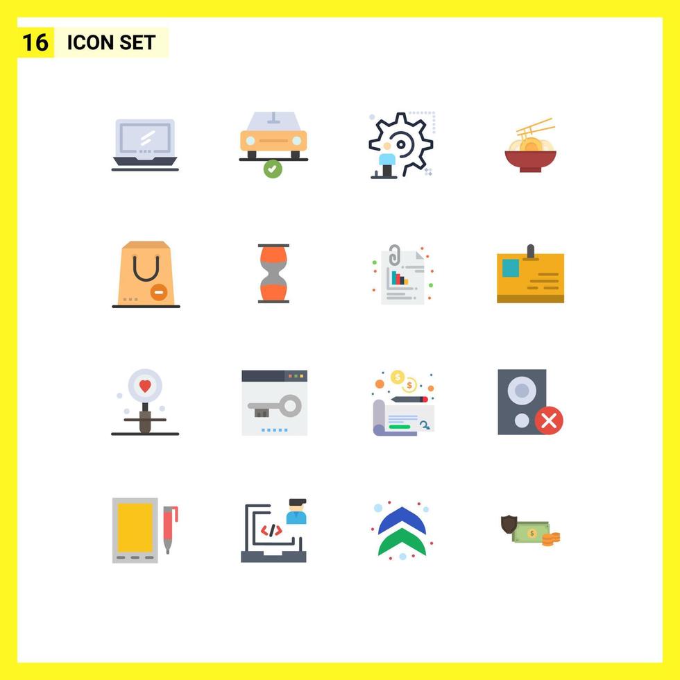 User Interface Pack of 16 Basic Flat Colors of china noodle done update configuration Editable Pack of Creative Vector Design Elements