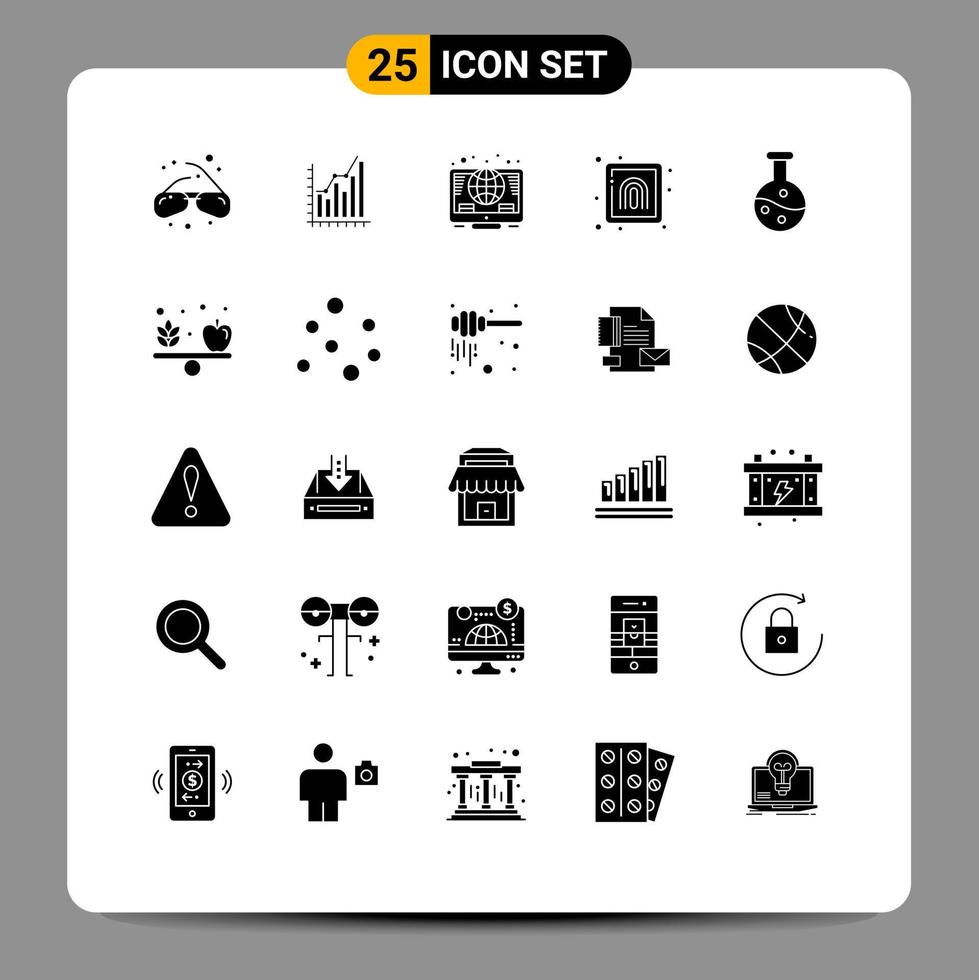 25 Universal Solid Glyph Signs Symbols of print crime marketing coins global Editable Vector Design Elements
