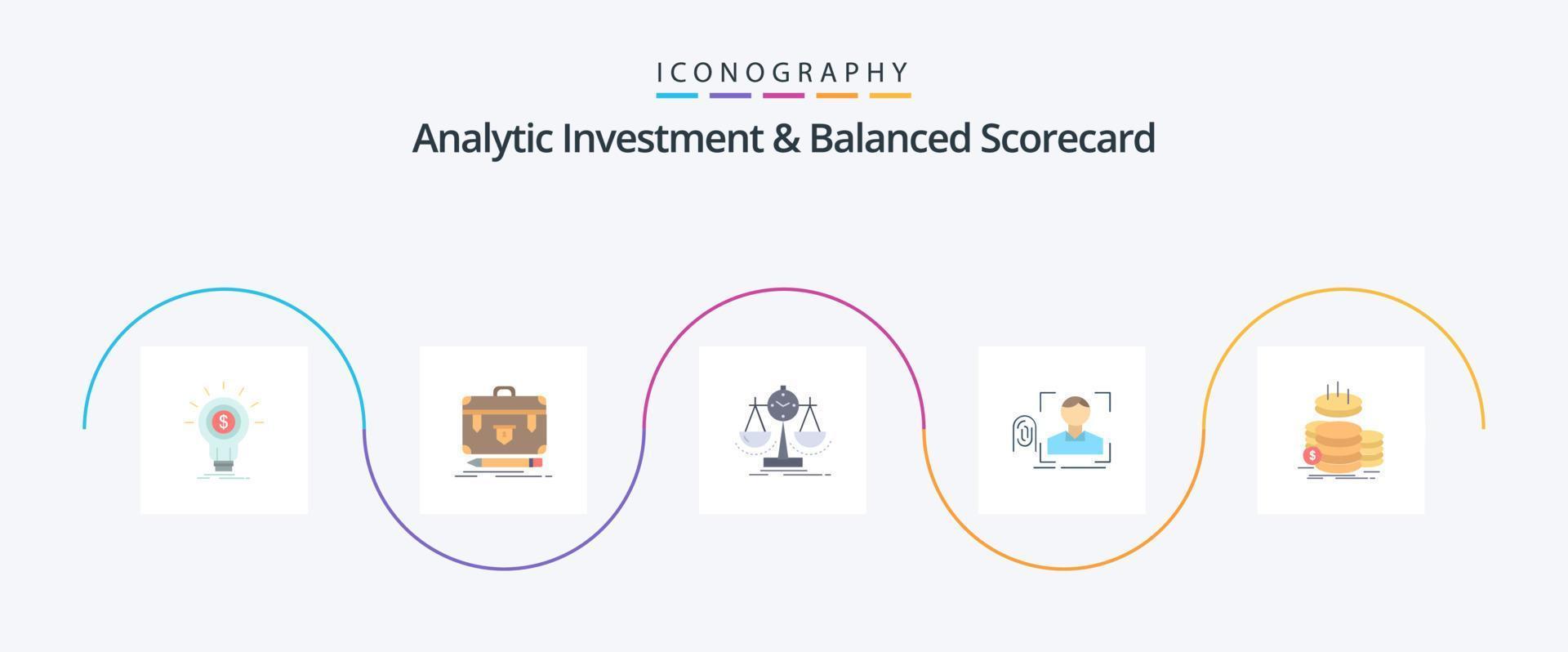 Analytic Investment And Balanced Scorecard Flat 5 Icon Pack Including recognition. finger. management. strategy. measure vector
