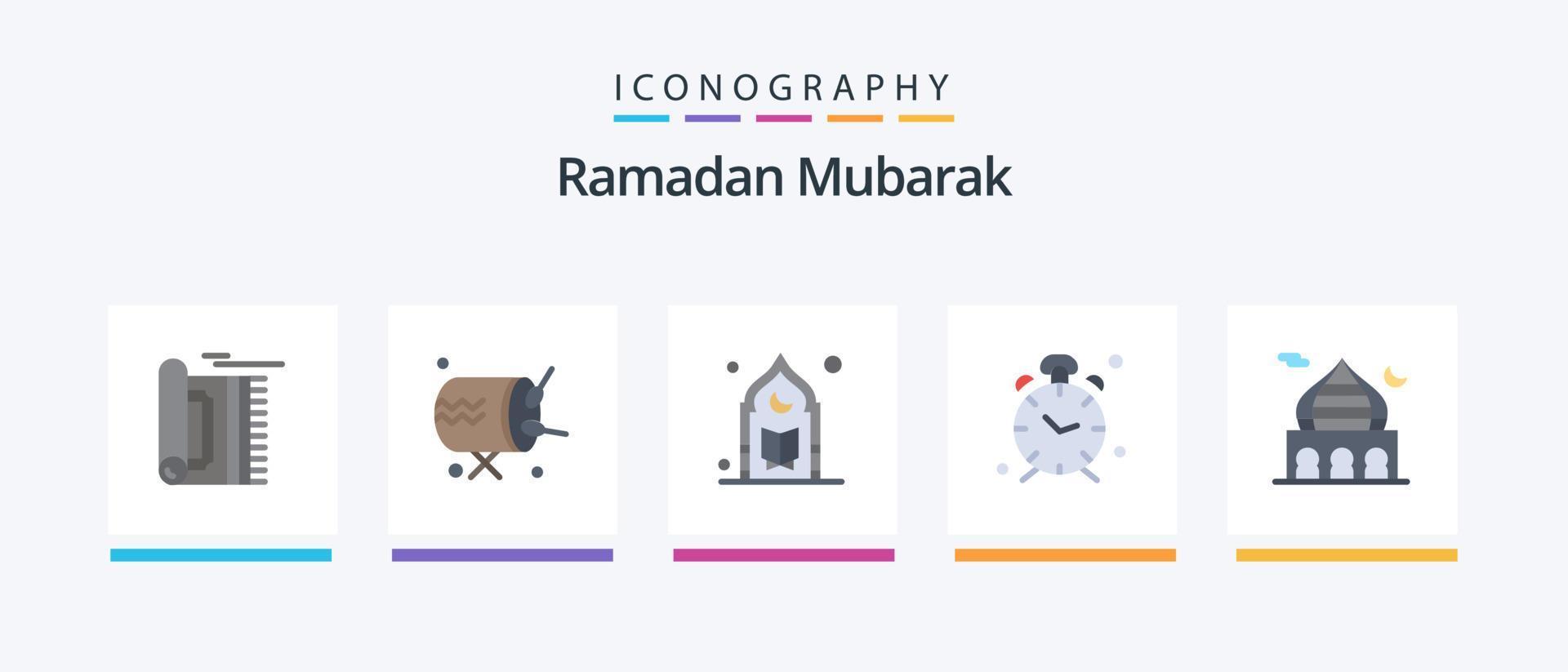 Ramadan Flat 5 Icon Pack Including reminder. time. announcement. alarm. prayer. Creative Icons Design vector