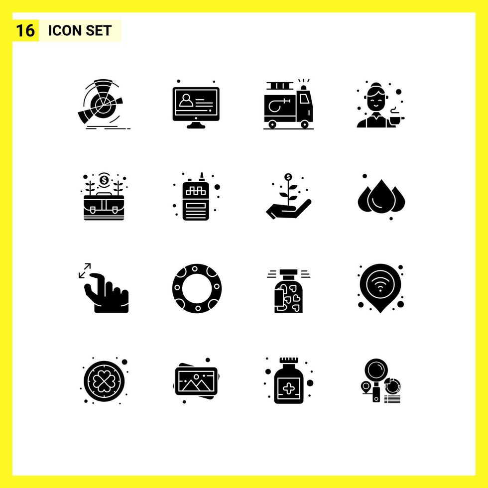 Pictogram Set of 16 Simple Solid Glyphs of bag kitchen firefighter female avatar Editable Vector Design Elements