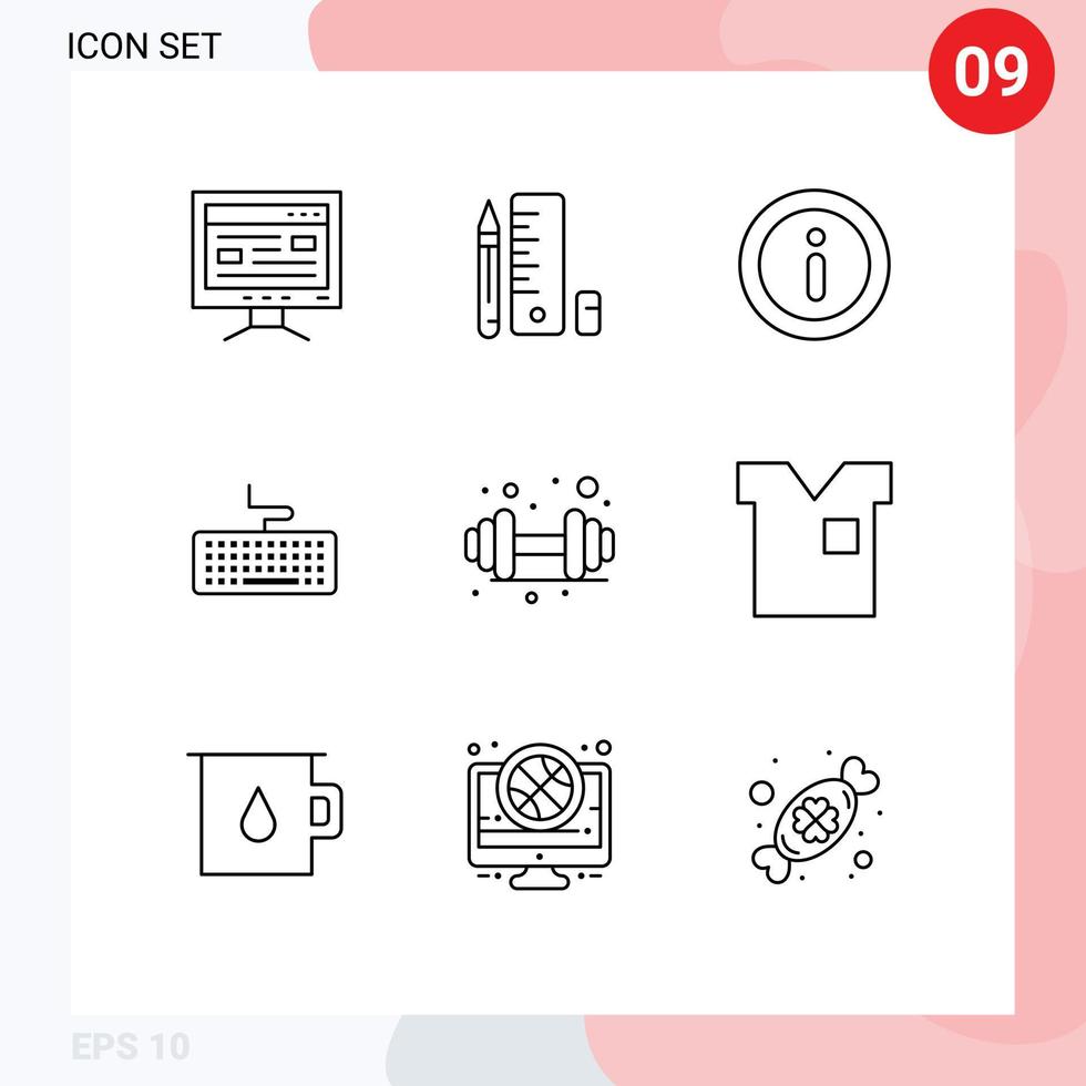 9 Universal Outlines Set for Web and Mobile Applications sport dumbbell info education keyboard Editable Vector Design Elements