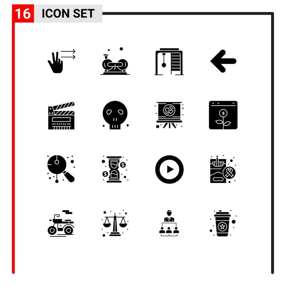 16 Universal Solid Glyph Signs Symbols of cut point back athletic back arrow Editable Vector Design Elements