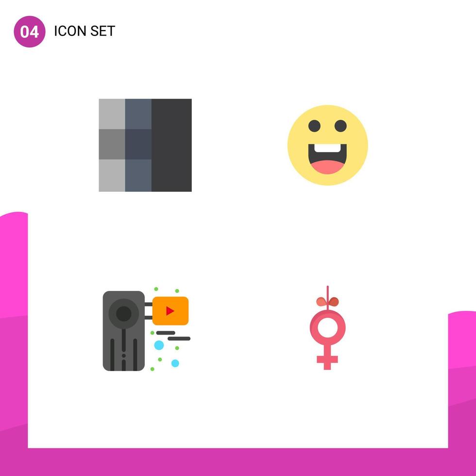 Pictogram Set of 4 Simple Flat Icons of grid film happy movie symbol Editable Vector Design Elements