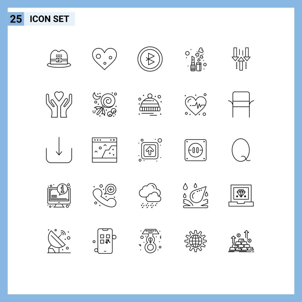 Set of 25 Commercial Lines pack for upload down connection arrow fashion Editable Vector Design Elements