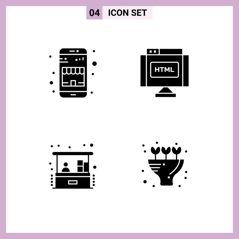 Pack of 4 creative Solid Glyphs of buy home business shopping html small business Editable Vector Design Elements