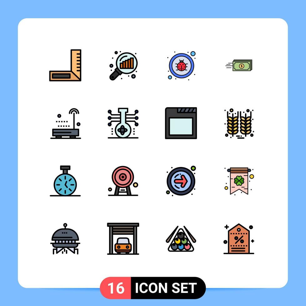 Pictogram Set of 16 Simple Flat Color Filled Lines of radio currency fixing money business Editable Creative Vector Design Elements