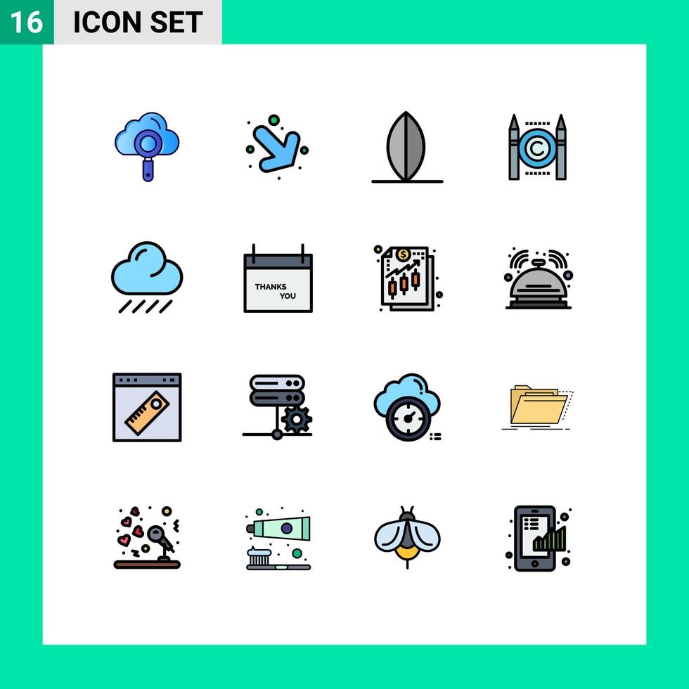 Set of 16 Modern UI Icons Symbols Signs for calendar rain surf cloud copyright Editable Creative Vector Design Elements