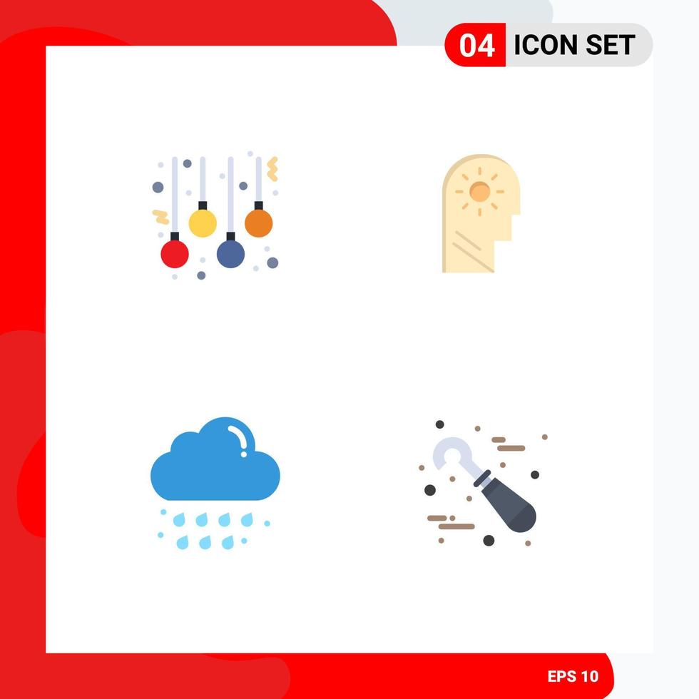 Set of 4 Commercial Flat Icons pack for accessories drop lamps mind weather Editable Vector Design Elements