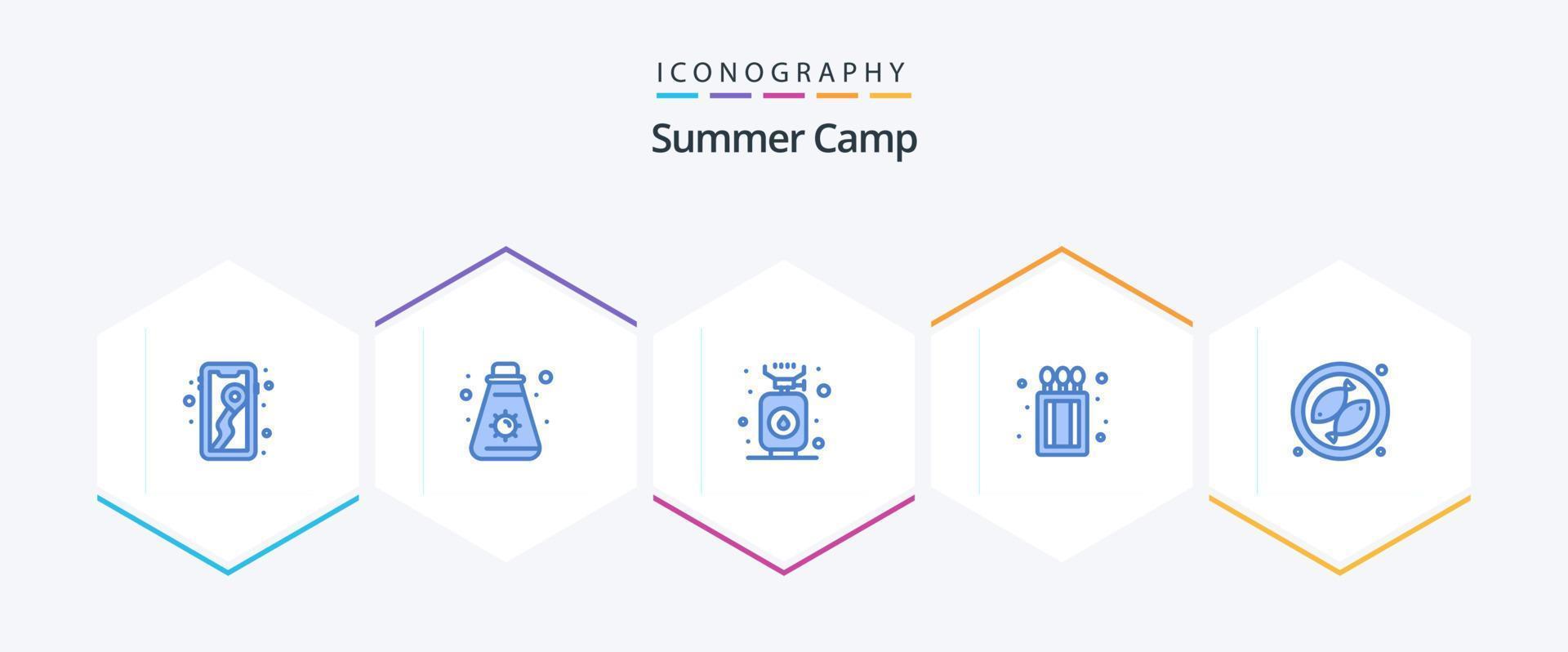 Summer Camp 25 Blue icon pack including meet. camping. camping. match box. camping vector