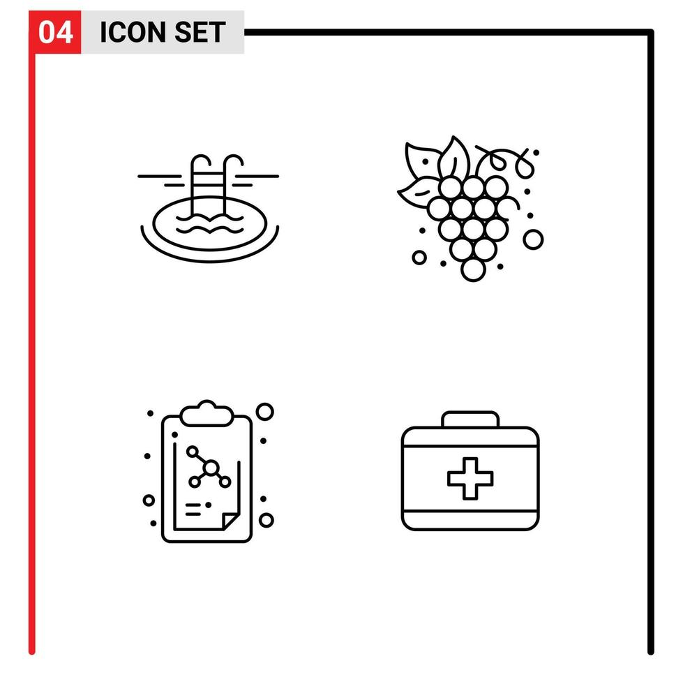 4 Universal Filledline Flat Colors Set for Web and Mobile Applications swimming molecule serves grape bag Editable Vector Design Elements