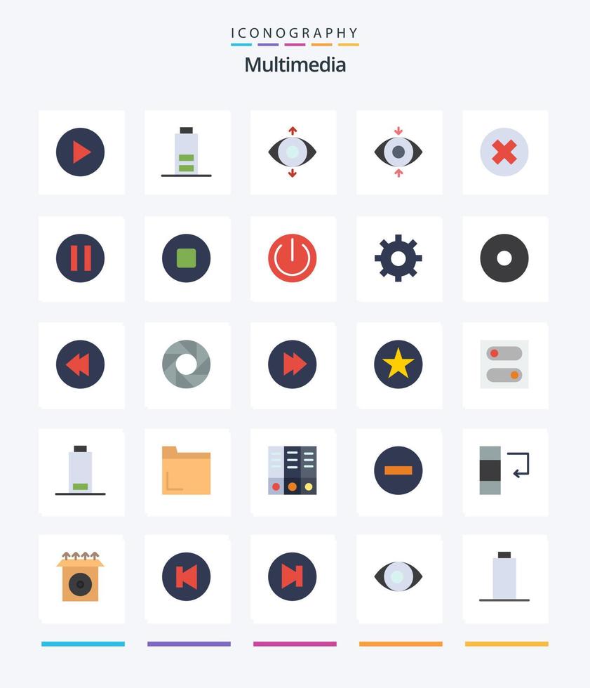 Creative Multimedia 25 Flat icon pack  Such As power. stop. close. multimedia. multimedia vector