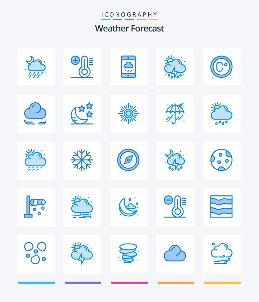 creativo clima 25 azul icono paquete tal como medida. clima. nube. clima. lluvia vector