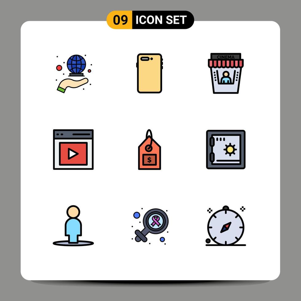 Universal Icon Symbols Group of 9 Modern Filledline Flat Colors of vide interface camera content theater Editable Vector Design Elements