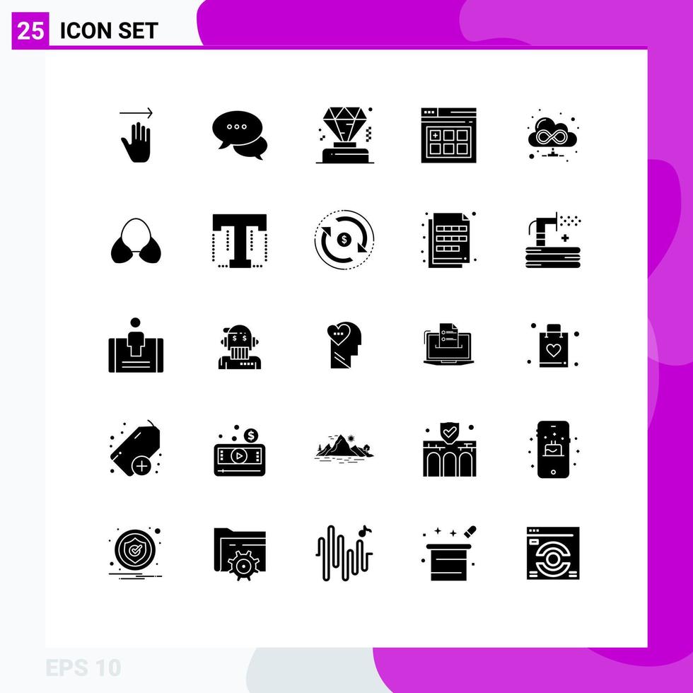 25 User Interface Solid Glyph Pack of modern Signs and Symbols of bra cloud business browser page Editable Vector Design Elements