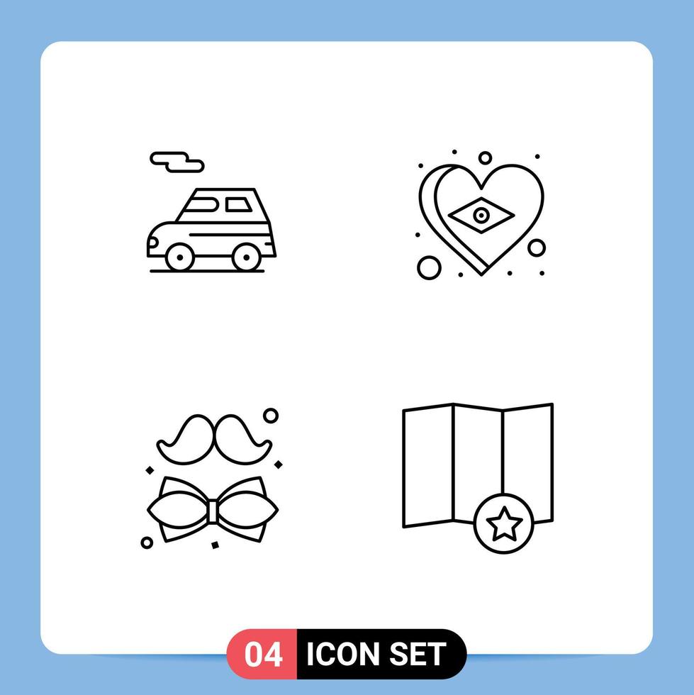 Pack of 4 Modern Filledline Flat Colors Signs and Symbols for Web Print Media such as auto dress vehicle heart father Editable Vector Design Elements