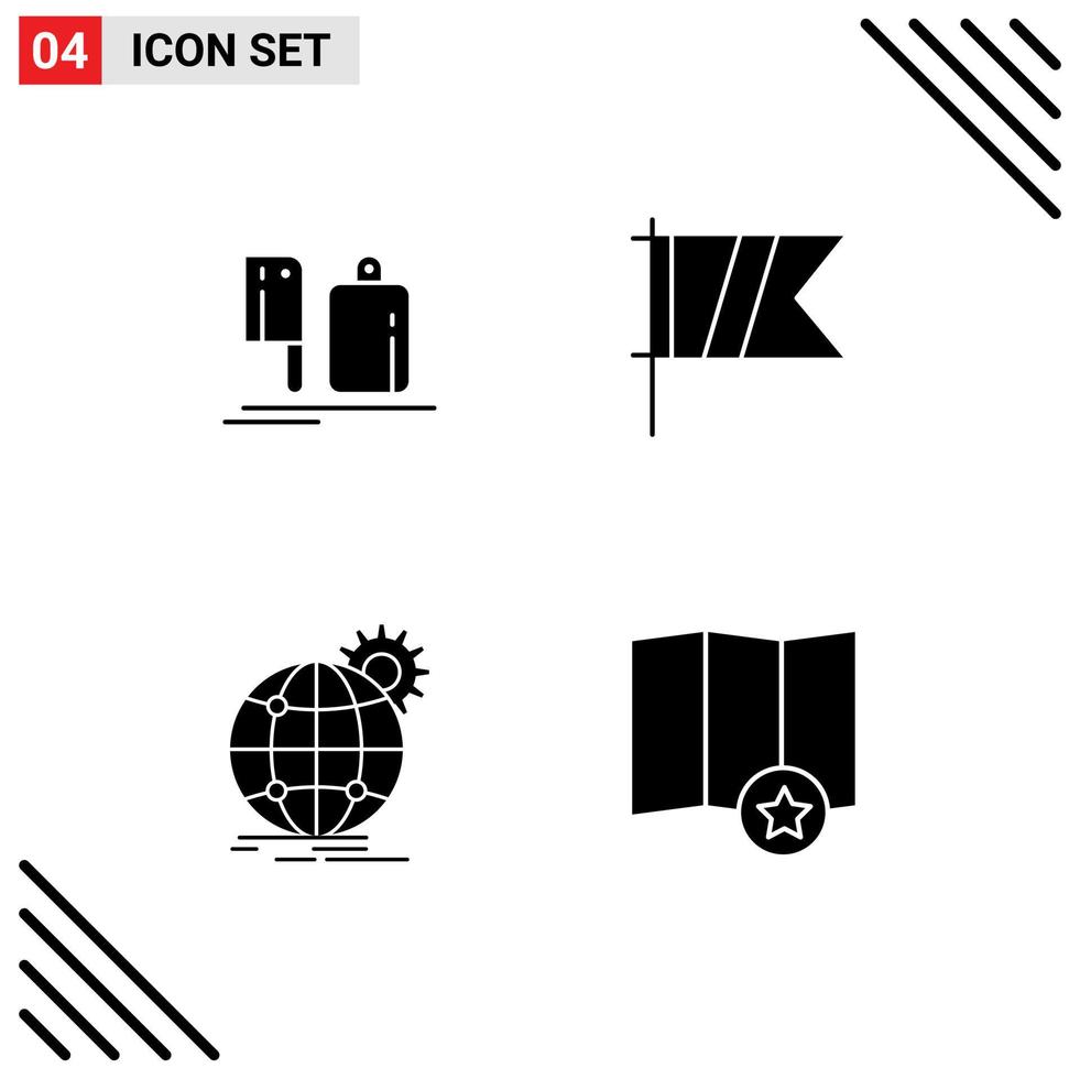 Group of 4 Solid Glyphs Signs and Symbols for chopper international preparation sign globe Editable Vector Design Elements