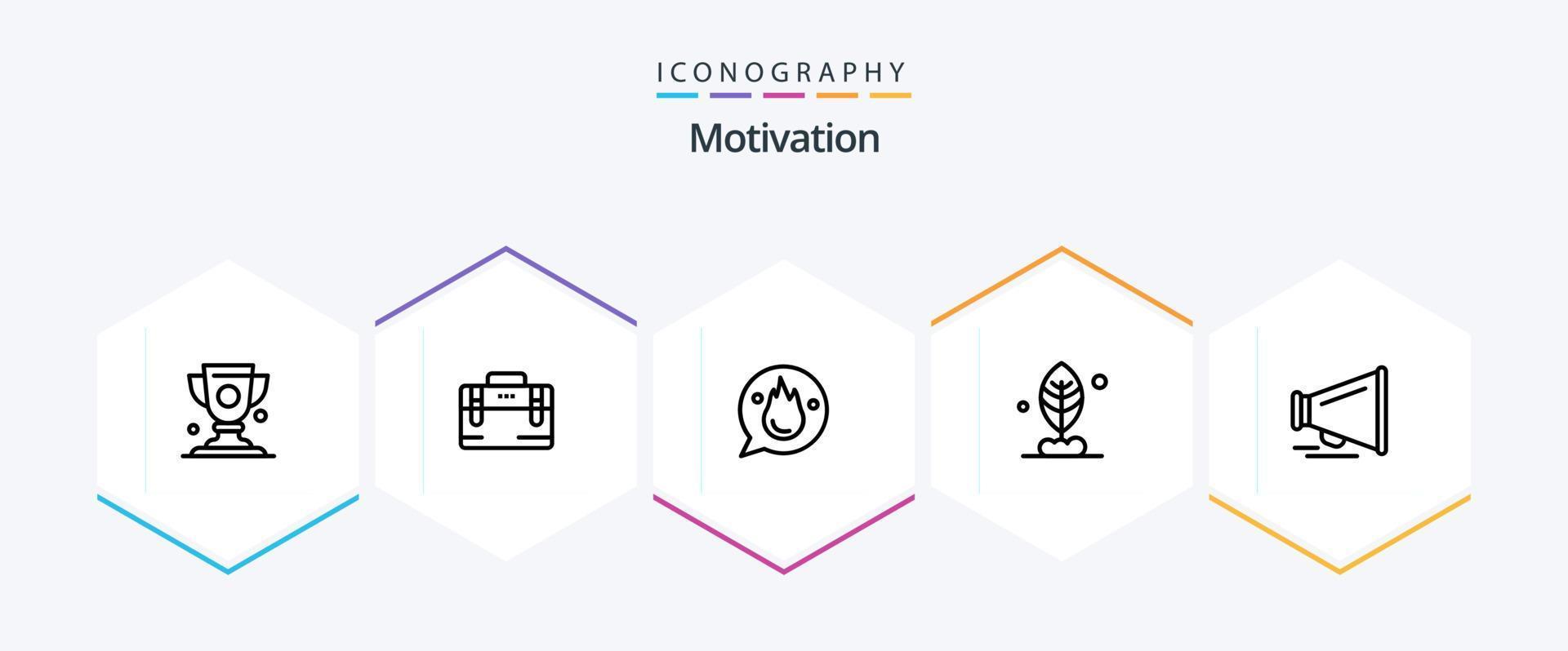 Motivation 25 Line icon pack including laud. motivation. chat. plant. training vector