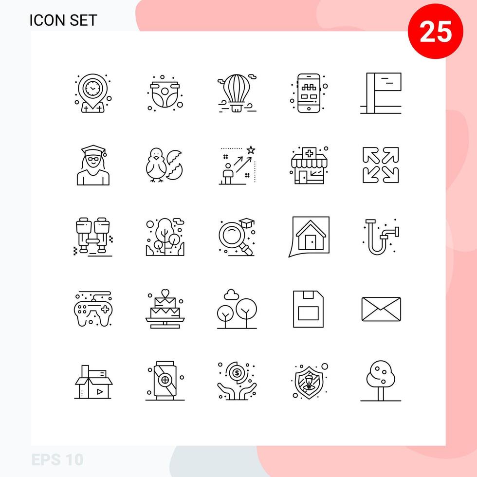 Universal Icon Symbols Group of 25 Modern Lines of transport mobile infant app airballoon Editable Vector Design Elements