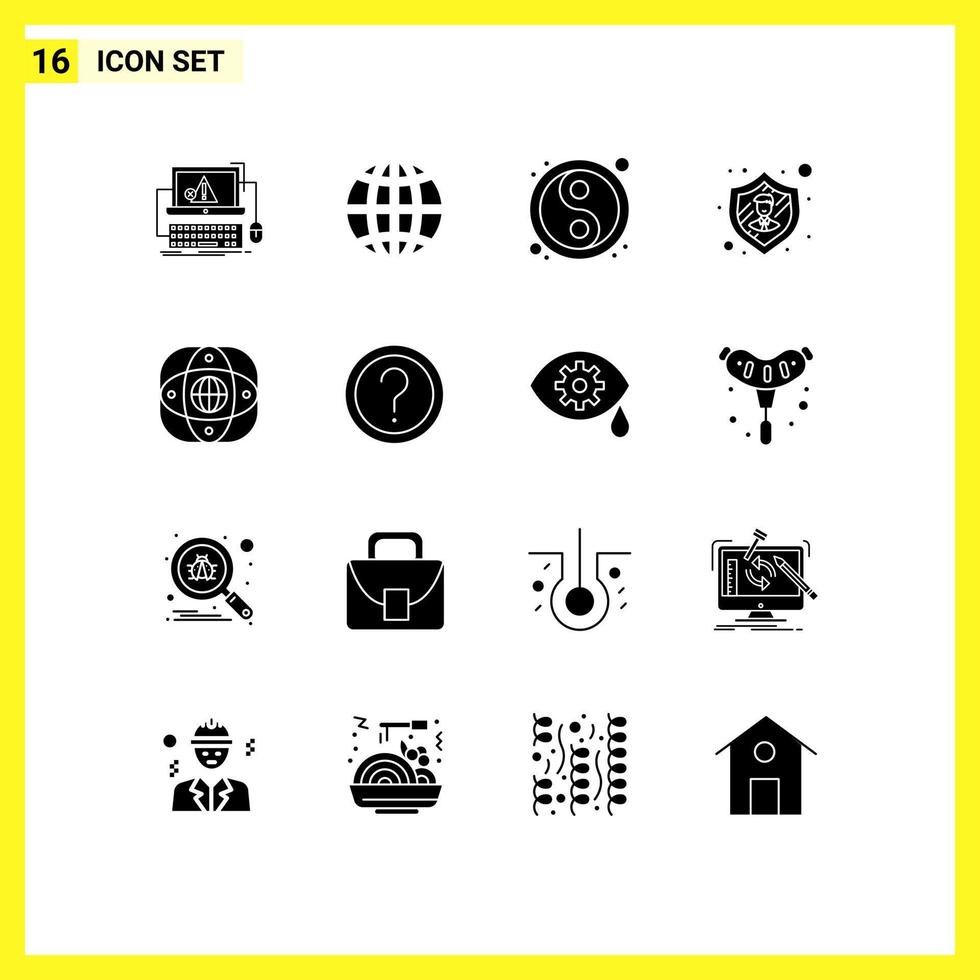 Modern Set of 16 Solid Glyphs Pictograph of artificial safety internet employee year Editable Vector Design Elements