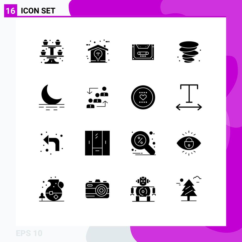 Universal Icon Symbols Group of 16 Modern Solid Glyphs of moon wind analog weather deck Editable Vector Design Elements