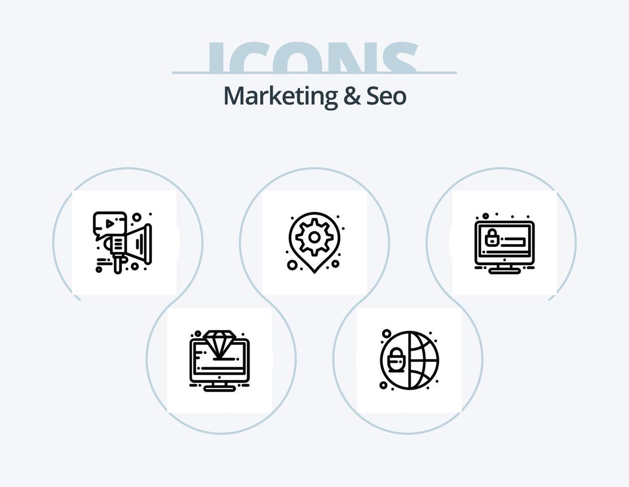 Marketing And Seo Line Icon Pack 5 Icon Design. configure. security. view. protection. network vector