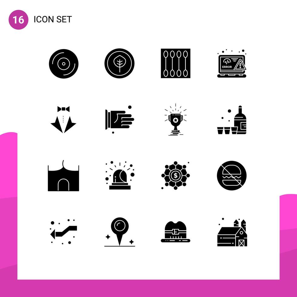 Pictogram Set of 16 Simple Solid Glyphs of heart error face brush web design Editable Vector Design Elements