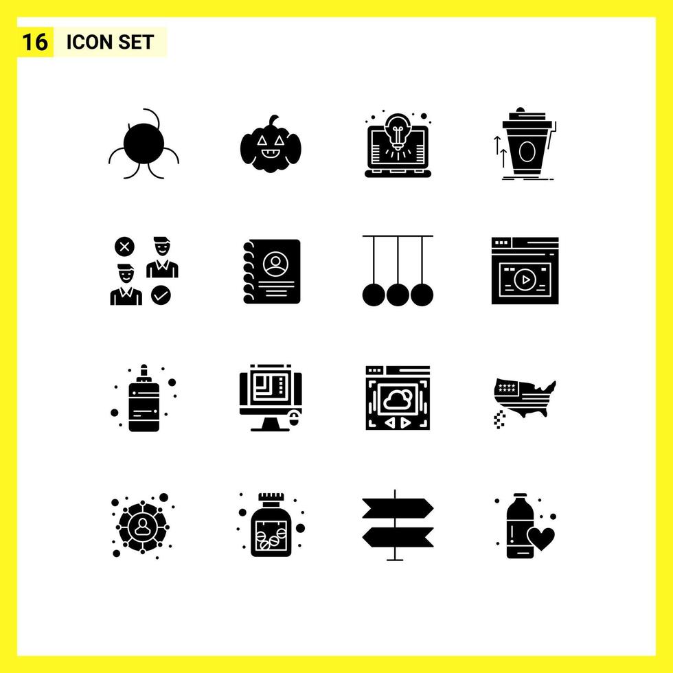 Solid Glyph Pack of 16 Universal Symbols of good user solution group cup Editable Vector Design Elements