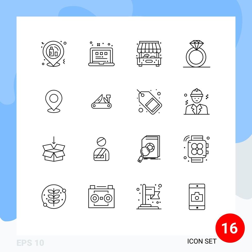 Pictogram Set of 16 Simple Outlines of marker map city location present Editable Vector Design Elements