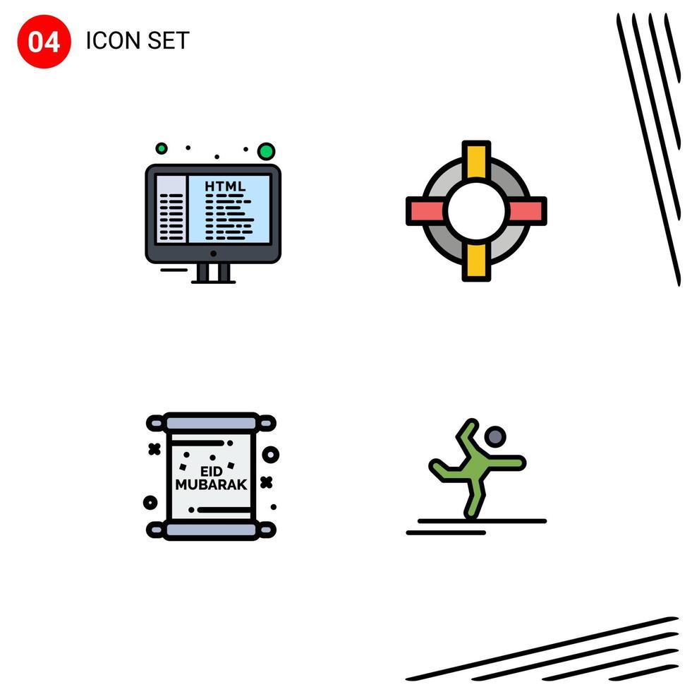 línea de relleno plano color paquete de 4 4 universal símbolos de código eid programación apoyo página editable vector diseño elementos