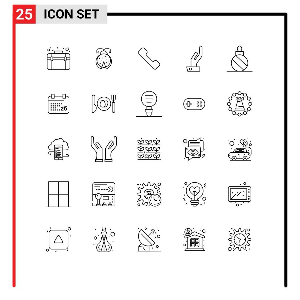 Set of 25 Modern UI Icons Symbols Signs for decoration christmas telephone ball hand Editable Vector Design Elements