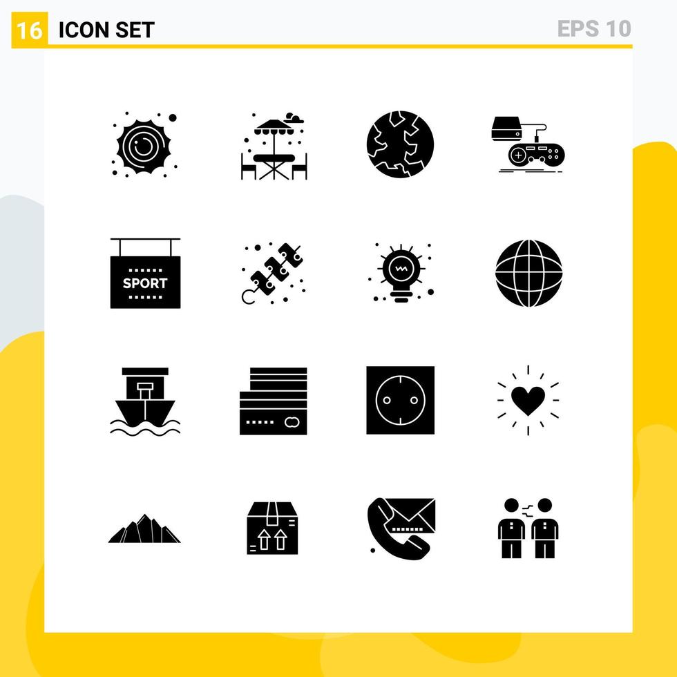Group of 16 Modern Solid Glyphs Set for information play internet playstation game Editable Vector Design Elements