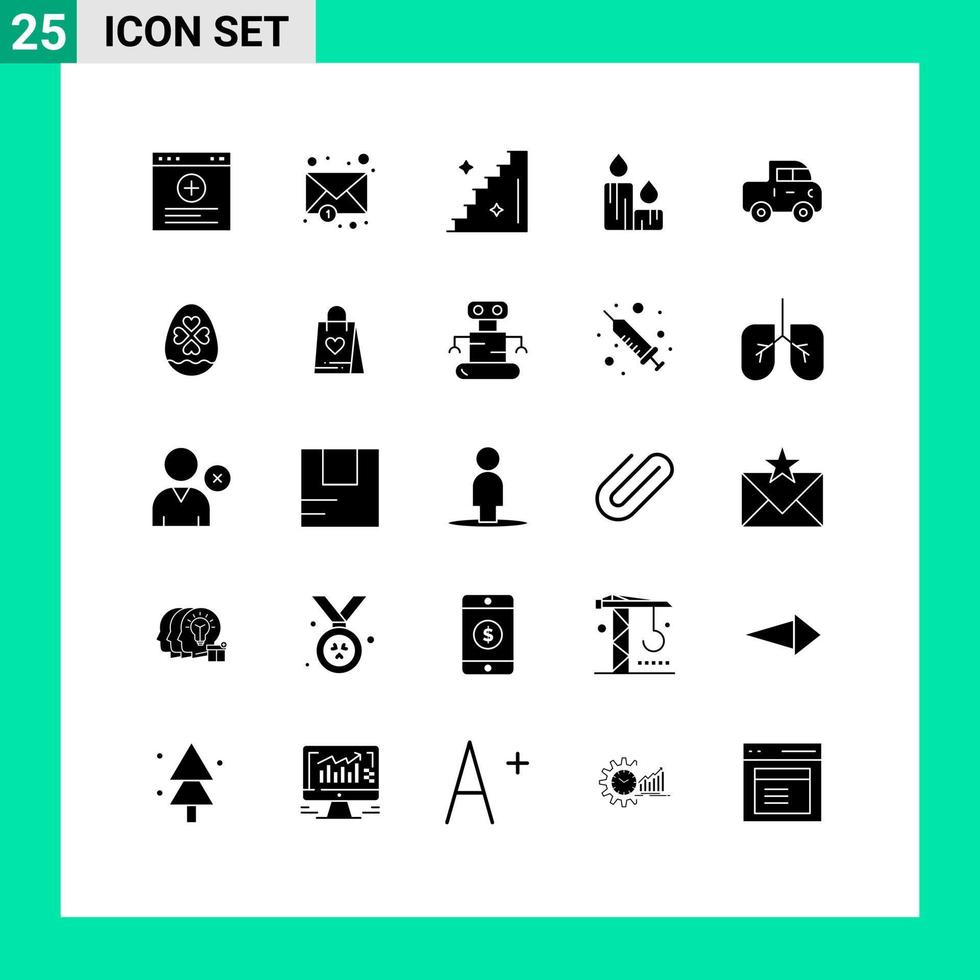Solid Glyph Pack of 25 Universal Symbols of love pickup stairs jeep nature Editable Vector Design Elements