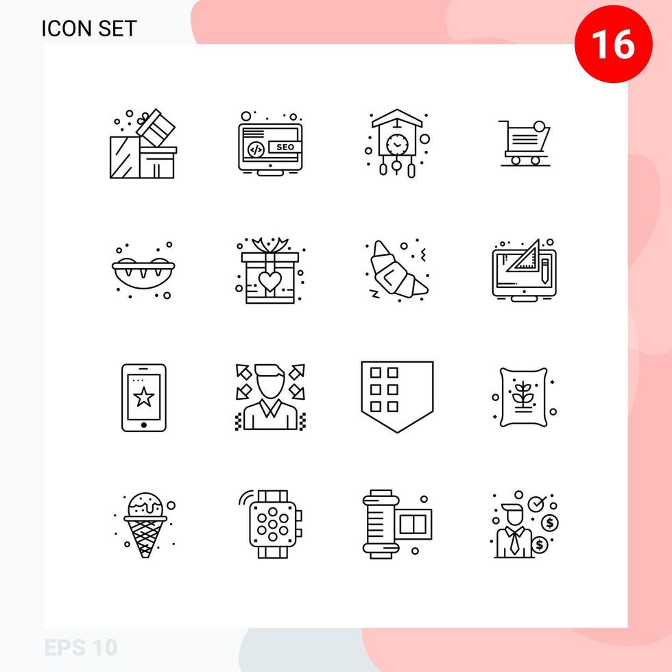 Modern Set of 16 Outlines and symbols such as item shopping marketing cart cuckoo Editable Vector Design Elements