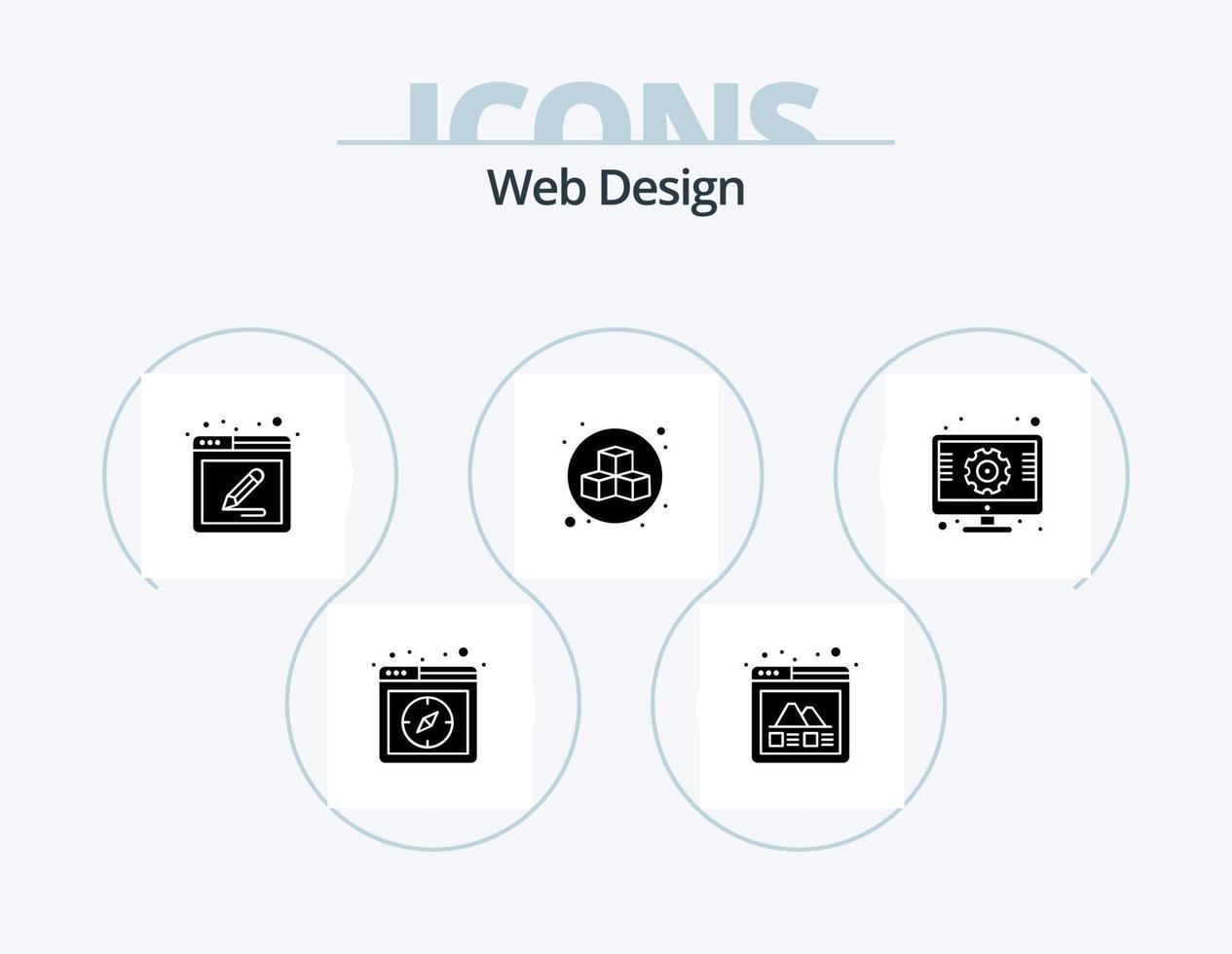 Web Design Glyph Icon Pack 5 Icon Design. setting. cubed design. layout. box. write vector