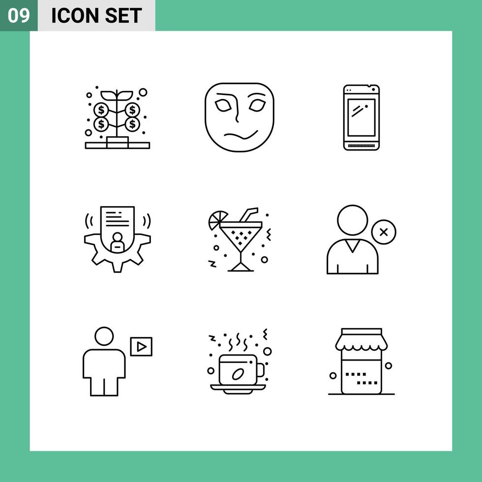 9 Creative Icons Modern Signs and Symbols of glass profile phone user power bank Editable Vector Design Elements