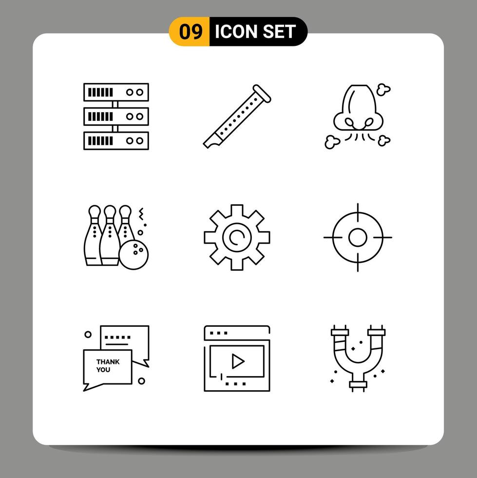 Set of 9 Commercial Outlines pack for play ball air game pollution Editable Vector Design Elements