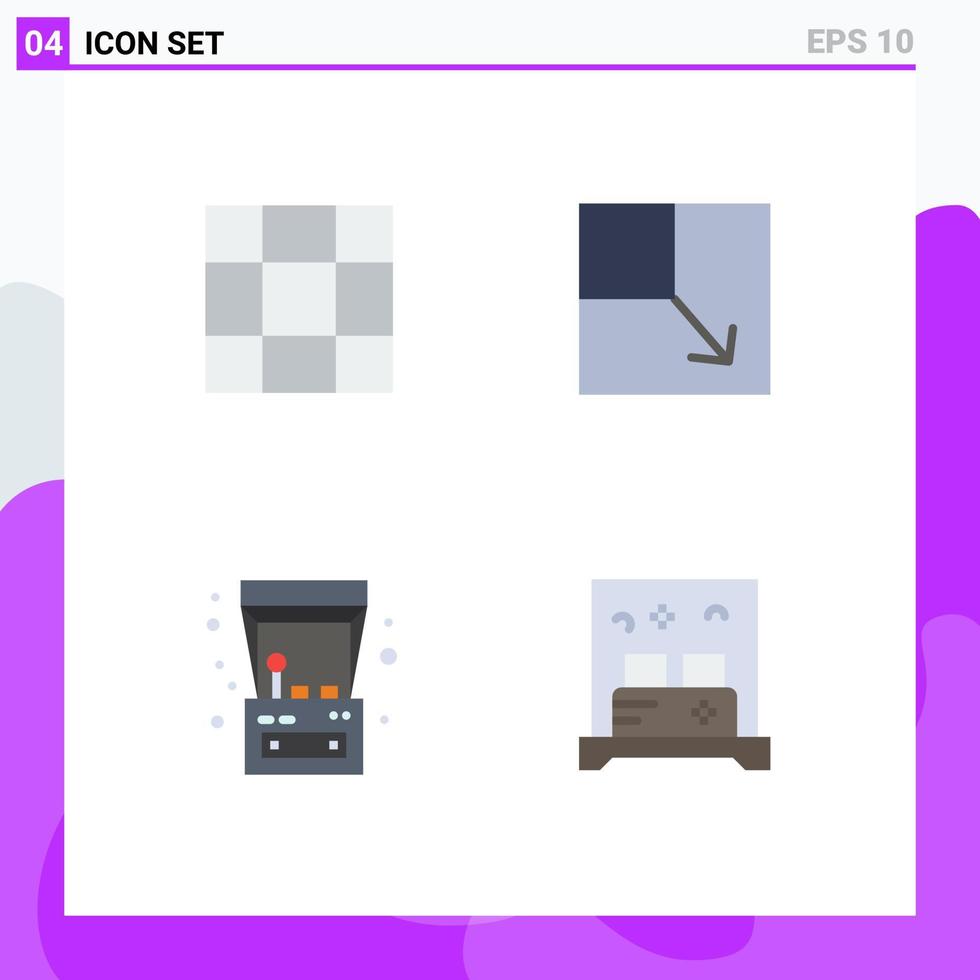 Modern Set of 4 Flat Icons Pictograph of grid bed layout fun room Editable Vector Design Elements