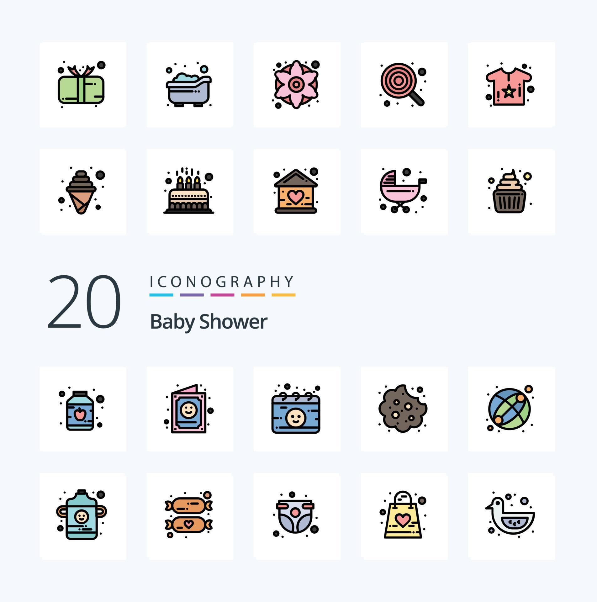 20 Baby Shower Line Filled Color icon Pack like ball food calendar eat baby 19656979 Vector Art