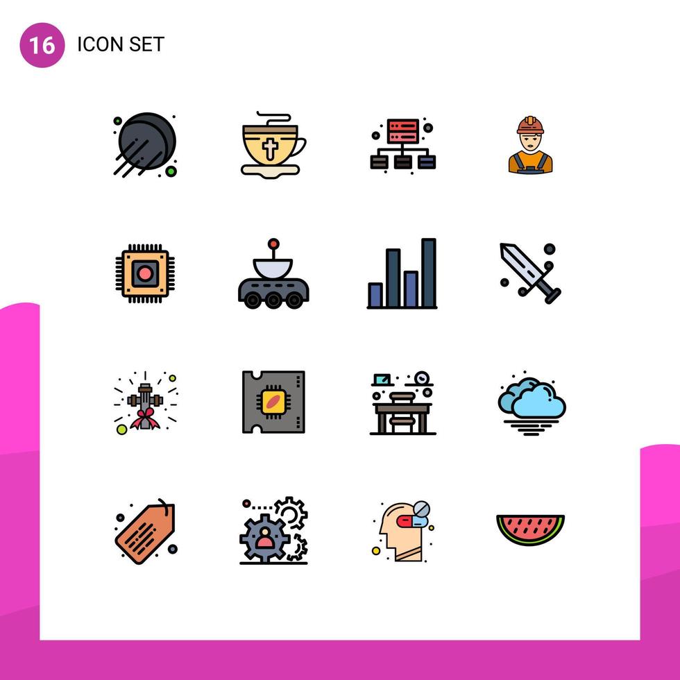 Universal Icon Symbols Group of 16 Modern Flat Color Filled Lines of microchip chip management supervisor avatar Editable Creative Vector Design Elements